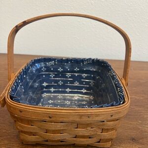 Longaberger Basket 1990 Signed • Blue Fabric Liner + Plastic Protector